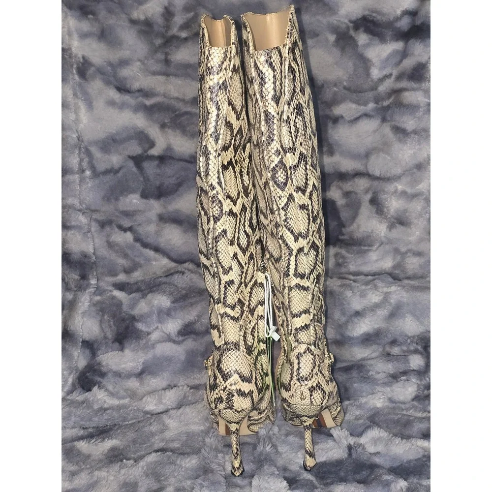 NWT Sam Edelman‎ Elia Snake Print Knee High Stiletto Heel Boots Women US 5.5